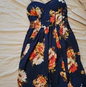 Deep navy blue dress with bright multi-color flowers!